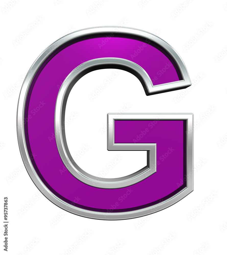 Fototapete one letter from purple glass with chrome frame alphabet set, isolated on white. computer generated 3