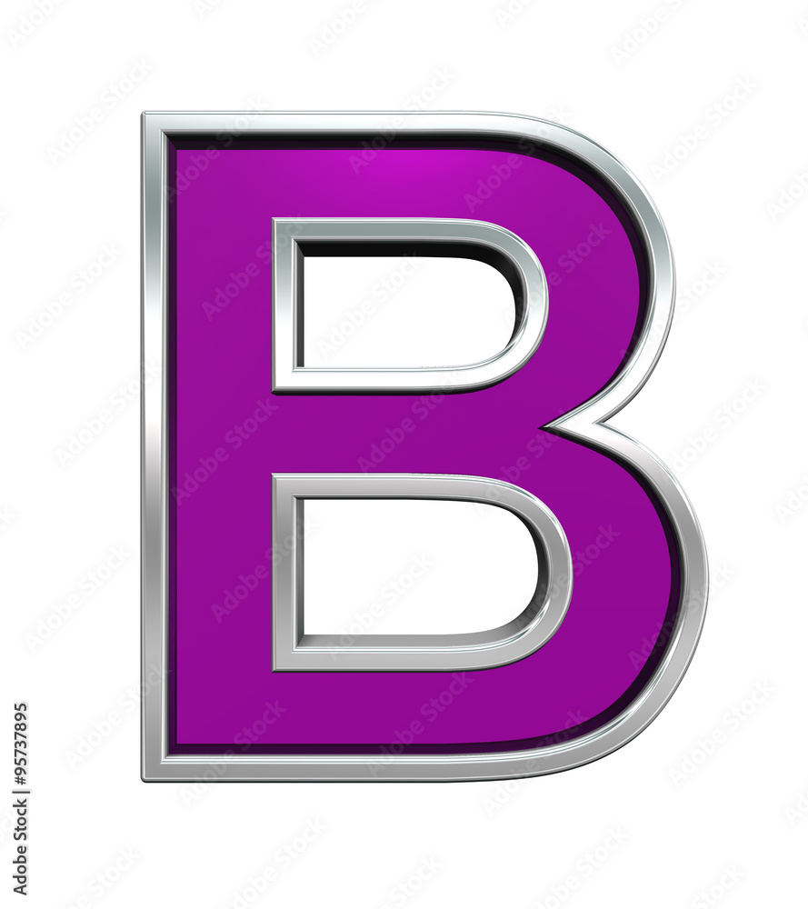Fototapete one letter from purple glass with chrome frame alphabet set, isolated on white. computer generated 3