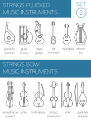 Fototapeta premium Musical instruments graphic template. Strings plucked and bow