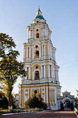 Fototapeta na wymiar Trinity Cathedral bell tower of the 17th century in Chernigov, Ukraine