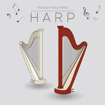 Musical instruments graphic template. Harp