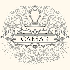 Luxurious vintage calligraphic design of frame with linear flourishes for your company name, header or label decor. Vector illustration.