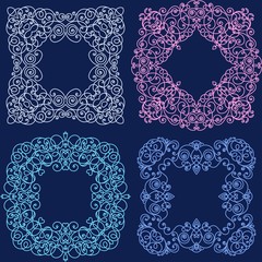 Set of mono line flourish vintage frame. Vector illustration.