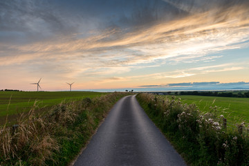 Road through countryside in evening