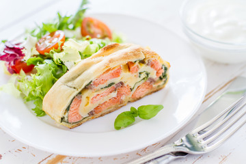 Salmon and spinach strudel 