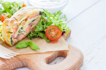 Salmon and spinach strudel 