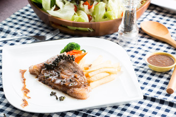 Barbecue beef steak with Cesar Salad