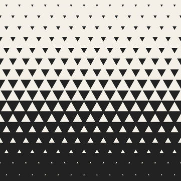 Vector Seamless Black and White Morphing Triangle Halftone Grid Gradient Pattern Geometric Background