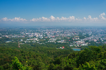 Good View of Chiang Mai city from viewpoint on Doi Suthep, Northern Thailand

