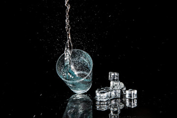 clear water splash on black background