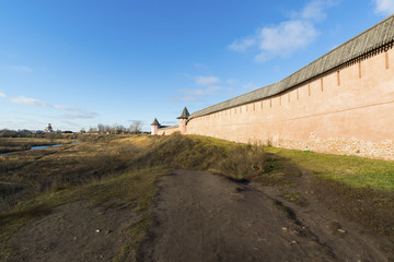 Wall St. Euthymius monastery in Suzdal, founded at  1350. Golden Ring of Russia Travel