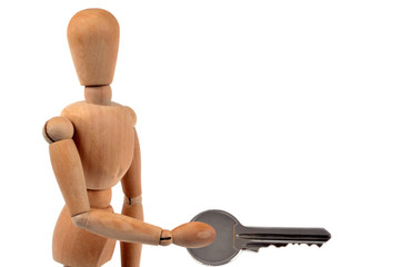 Homme en bois avec une cl&eacute;