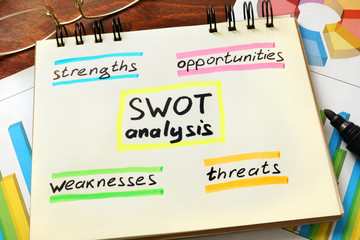 SWOT analysis  concept. Notepad on the table.