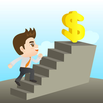 cartoon illustration Businessman reaching goal