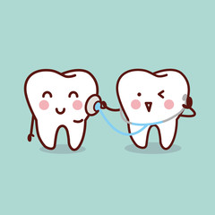 health cartoon tooth with stethoscope