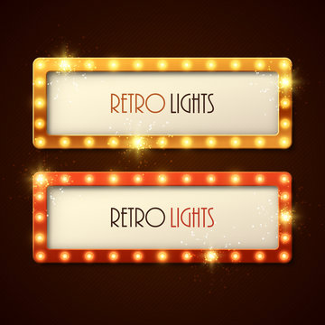 Retro banner with shining lights. Vector illustration.