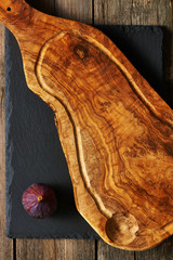 Olive wood cutting board and fig
