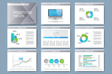 Set of vector templates for presentation slides. Modern business design with graph and charts