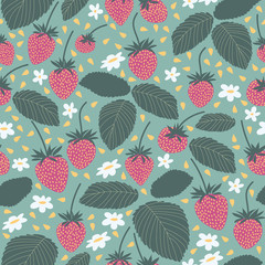 Seamless strawberry hand drawn vector pattern.