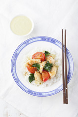 Chicken with rice and vegetables Coconut sauce