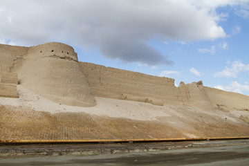 Wall of the fortress in the old city of Bukhara, Uzbekistan