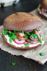 Italian tomato bruschetta with chopped vegetables, herbs and oil