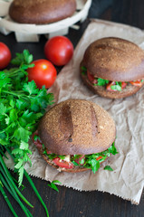 Italian tomato bruschetta with chopped vegetables, herbs and oil