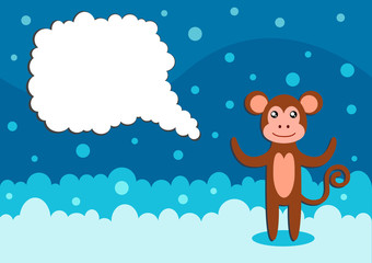 The monkey  on a winter glade.