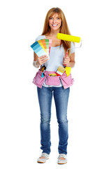 Woman with a painting roller.