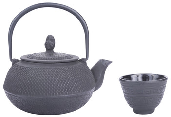 Japanese teapot and cup. isolated on white background. clipping path.
