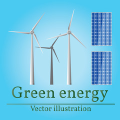 Eco energy. Green energy. Wind energy. Solar energy. Vector. Eco