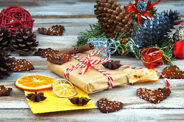 Christmas gift box, Christmas decorations and greeting card