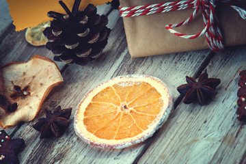 Dried fruits and Christmas gift box