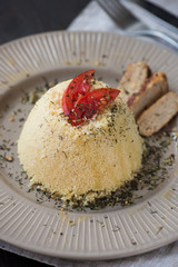 homemade vegetarian couscous made with bell pepper, tomato