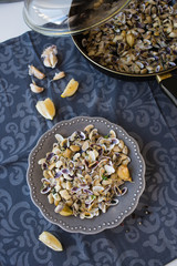 Stir fried clams with roasted paste,garlic, lemon, cilantro