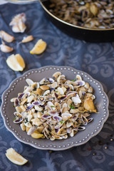 Stir fried clams with roasted paste,garlic, lemon, cilantro