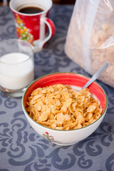breakfast golden cornflakes cereal in the bowl