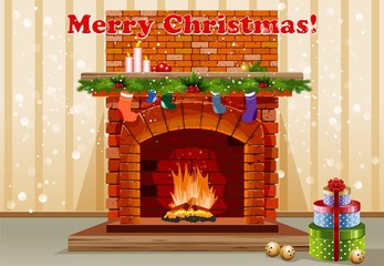 Beautiful old fireplace with Christmas decorations