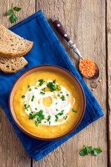 Lentil cream soup with cream cheese