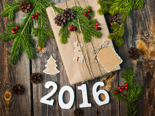 Room 2016 on the wooden background