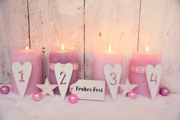 Grußkarte - vier rosa Adventskerzen