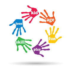 Conceptual circle hand print word cloud