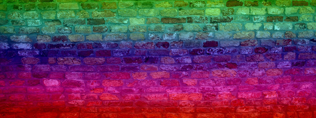 Conceptual old vintage colorful brick wall background banner