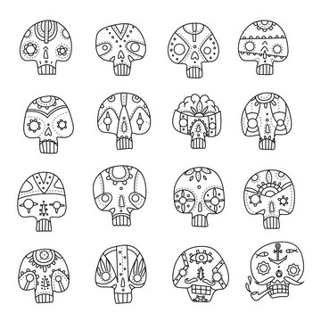 Skulls outlines set