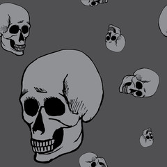 Skull seamless pattern in black and grey