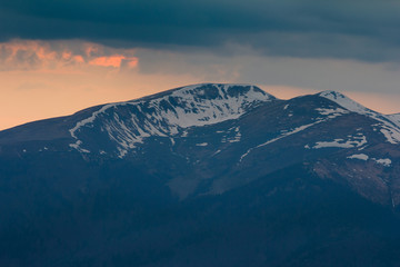 Fototapeta na wymiar Colorful twilight in the autumn mountains.