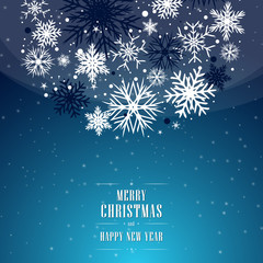 Naklejka na ściany i meble Christmas blue background with bubble, bulb, and with snowflakes.