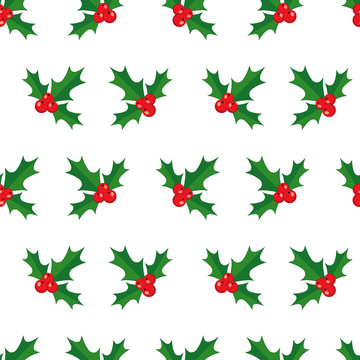 Seamless pattern with holly berry. Vector illustration.