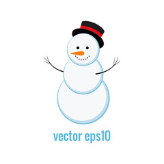 Funny snowman on white background. Christmas icon. Vector illustration.