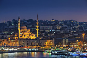Istanbul. Image of Istanbul with Yeni Cami Mosque during twilight blue hour.